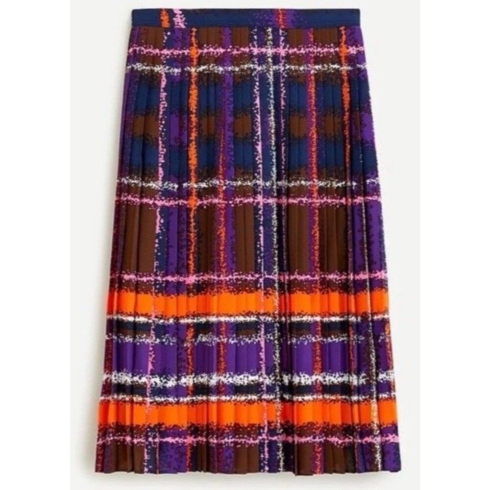 J. Crew Pleated Midi Skirt 6 Lined Flowy Fall Brown Blue Orange